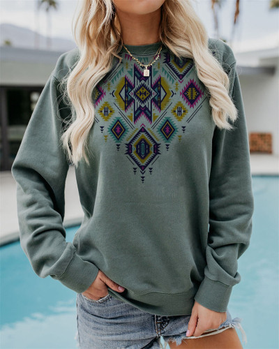 Women's Sweatshirt Aztec Western Southwest Print Crew Neck Sweatshirt