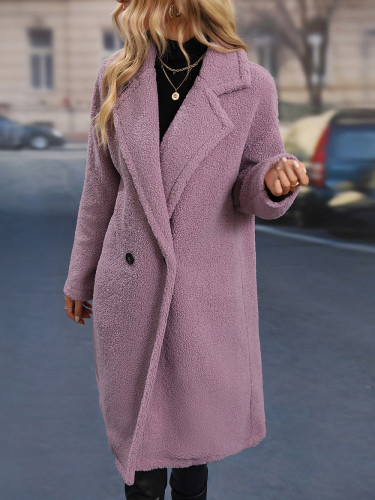 Women's Jacket Coat Lapel Oversized Solid Color Long Coat Fleece Coat