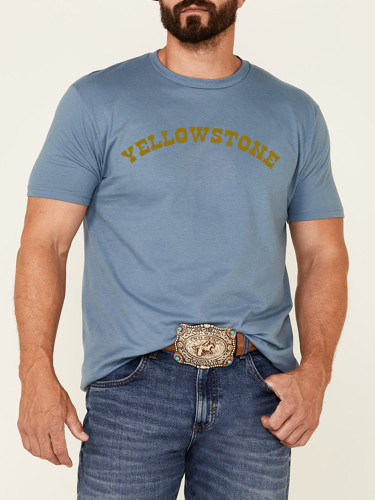 Men's 100% Cotton Tee With Yellow Print For Cowboy Fans Loose Casual Wear Tee With Oversize 5XL For Men