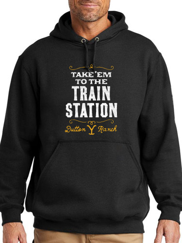 Men's Yellow Print Take'em To The Train Station Dutton Ranch Hoodies For Rip Fans