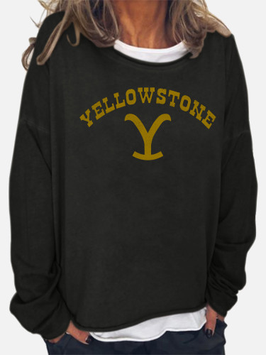 Women's Western Style Yellow Print For Dutton Ranch Fans  Long Sleeve Sweatshirt
