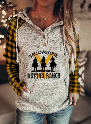 Western Wear Style Y Dutton Ranch Three Horse Riders Cowgirl Wear Hoodies Plaid Long Sleeve For Women