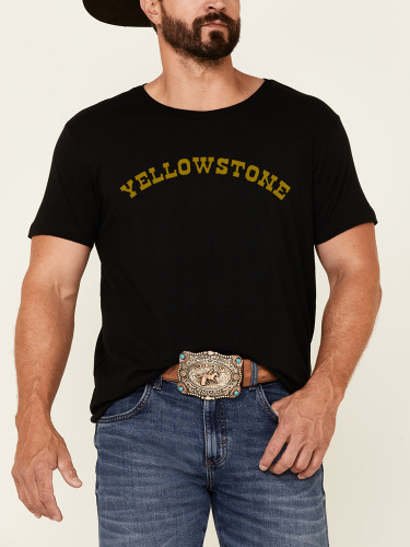 Men's 100% Cotton Tee With Yellow Print For Cowboy Fans Loose Casual Wear Tee With Oversize 5XL For Men