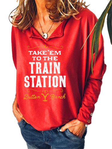 Women's Western Style Take 'em To The Train Station Dutton Ranch Rip Long Sleeve  Turndown Collar Shirt