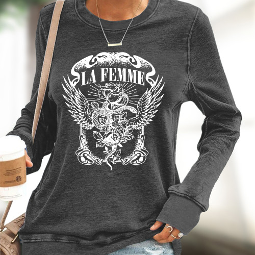LA FEMME Beth Dutton Western Style Women's Long Sleeve Rose & Snake Print Pullover Sweatshirt