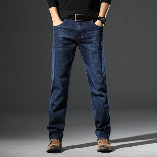 复制Men's Straight Elastic Mid Waist Jeans Soft cotton Line with fleece Western Style For Work Wear