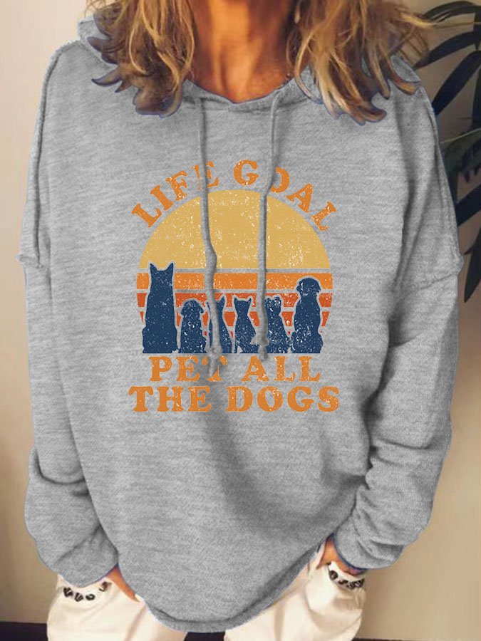 Women Life Goal Pet All The Dog Cotton-Blend Hoodie Sweatshirt