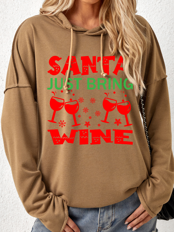 Santa Just Bring Wine Womens Hoodie