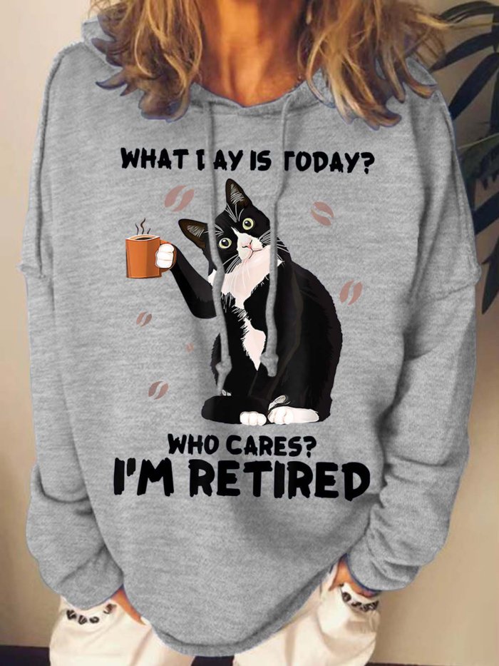 Women I’m Retired Black Cat Coffee Casual Sweatshirt