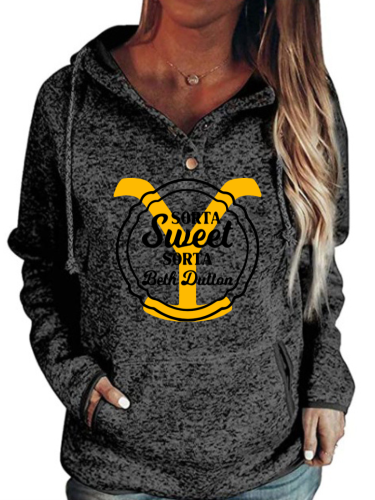 Women  Western Aztec Style Sorta Sweet Sorta Beth Dutton Y Stone Dutton Ranch 1886 Letter Print Long-sleeved Hoodie Y Stone Graphic Pullover Hooded Drawstring with Pockets