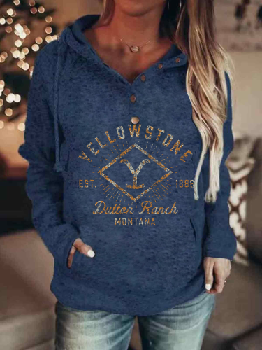 Women  Western Aztec Style Y Stone Dutton Ranch 1886 Letter Print Long-sleeved Hoodie Y Stone Graphic Pullover Hooded Drawstring with Pockets