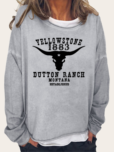 Womens Cow long Horn Y Stone 1883 Dotton Ranch Long-sleeved Hoodie  with Pockets Gifts For Y Stone Fans