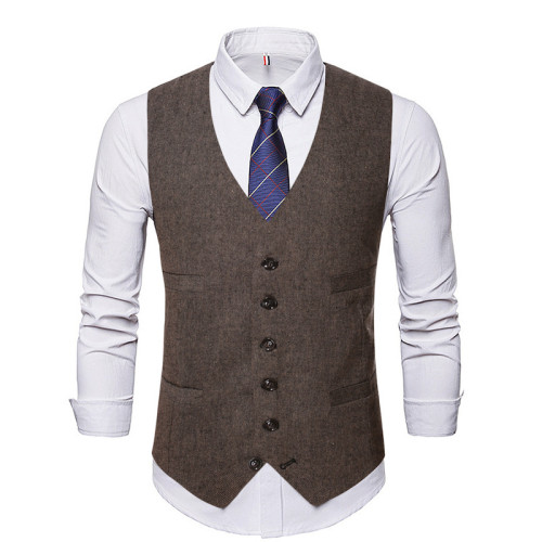 Single-breasted V-neck Vest Men's Suit Solid Color British Style Vest