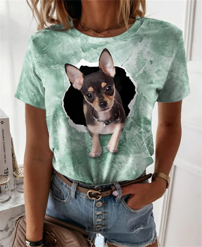 Women's Spring Cute Dog Printed T-Shirts Crew Neck Short Sleeve Top Lover Dog Moms Tee