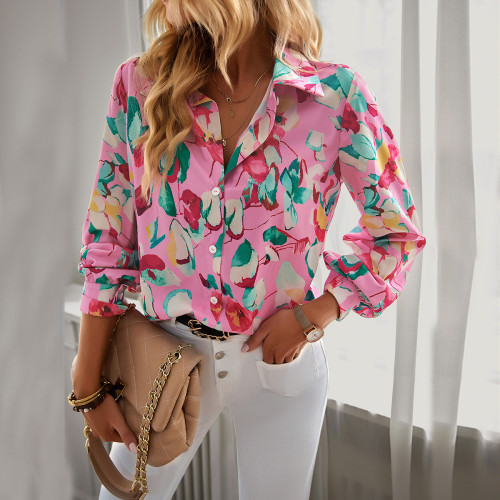 Women's Blouse Spring Artist Print Pink Shirt