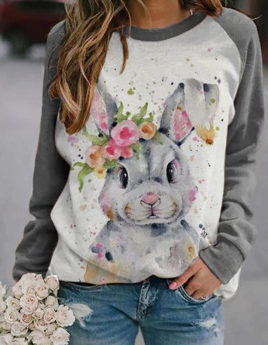 Women's Cute Easter Bunny Print Casual Sweatshirt