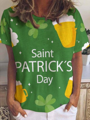 St. Patrick's Day Floral Loosen Crew Neck Shirts & Tops