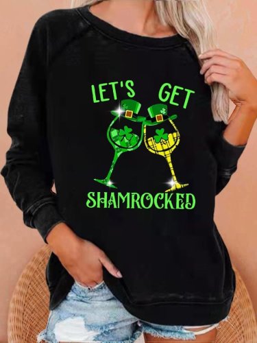 Women's St Patrick’s Day Shamrock Wine Glass Casual Sweatshirt