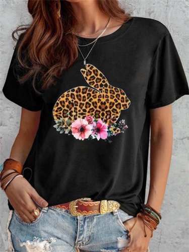 Women's Easter Leopard Bunny T-Shirt