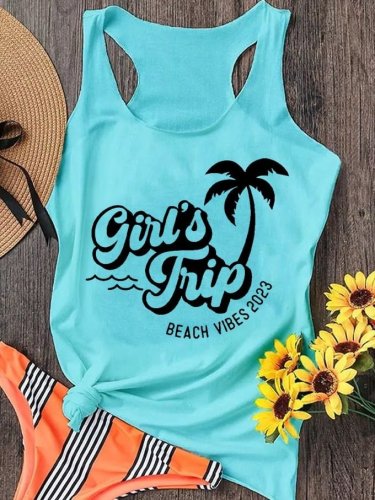Women's Beach Vibes Girl's Trip Palm Coco Tree Print Tank Top