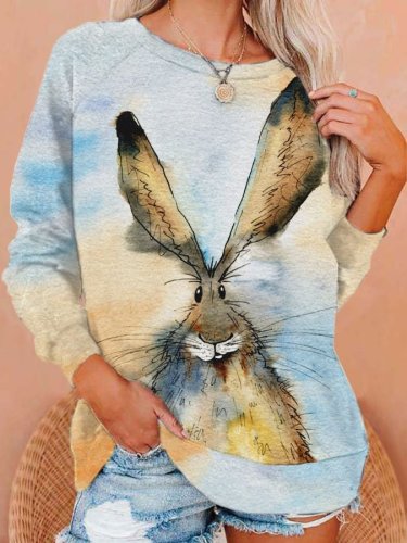 Women's Easter Watercolor Bunny Print Sweatshirt