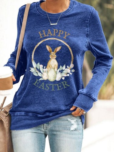 Women's Easter Bunny Print Crewneck Sweatshirt