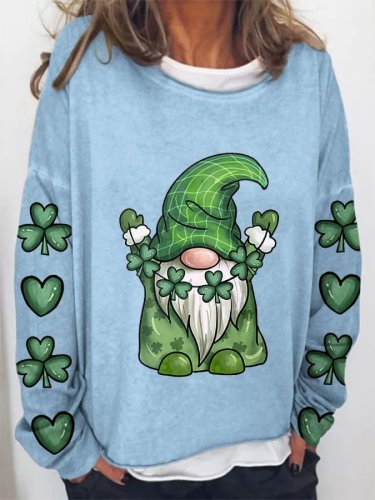 Women's St Patrick's Day Clover and Gnome Print Sweatshirt