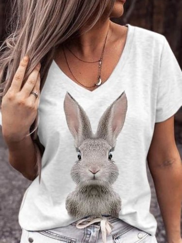 Women's Easter Bunny Print Casual Tee Shirt
