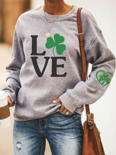 FinalSaleFinalSaleLOVE Lucky Four-leaf Clover Graphic Casual Sweatshirt