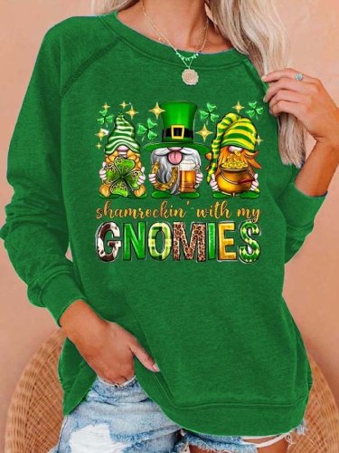 Women's St Patrick's Day Gnomies Casual Print Loose Sweatshirt