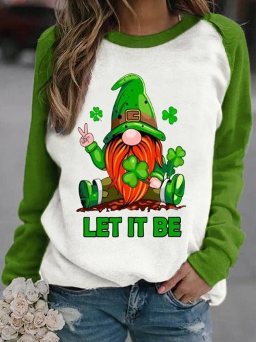 Women's St Patrick's Day Gnome Let It Be Print Casual Sweatshirt