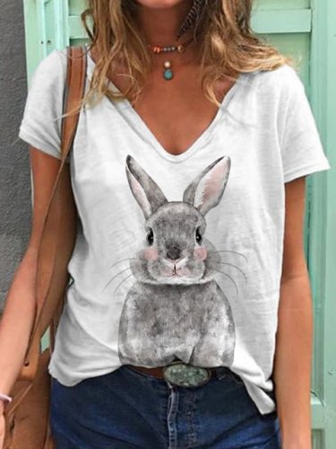 Women's Easter Bunny Print Casual T-Shirt