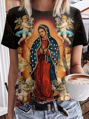 Women's Faith Christ Virgin Mary Print T-Shirt