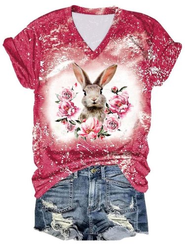 Easter Bunny Fashion Tie Dye Print Short Sleeve T-Shirt