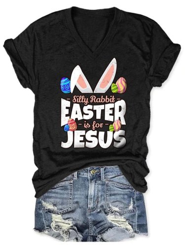 Easter Bunny Print V-Neck T-Shirt