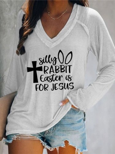 Womens silly rabbit easter is for jesus v-neck T-shirt
