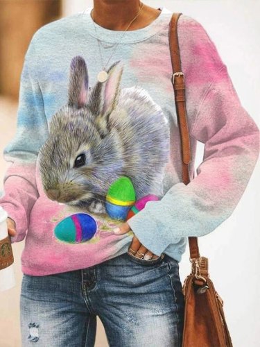 Women's Cute Easter Egg Bunny Print Sweatshirt