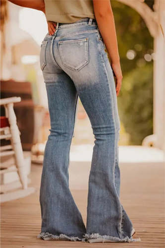 Casual Street Solid Ripped Make Old High Waist Denim Jeans