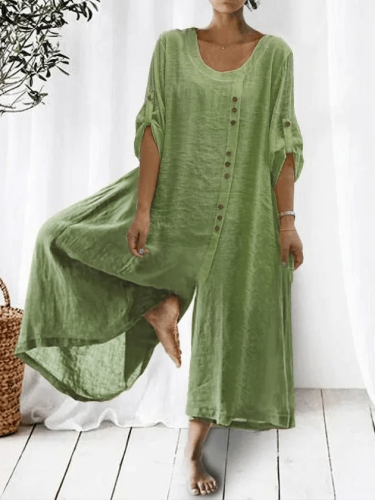 Women's Solid Cotton Linen Jumpsuit