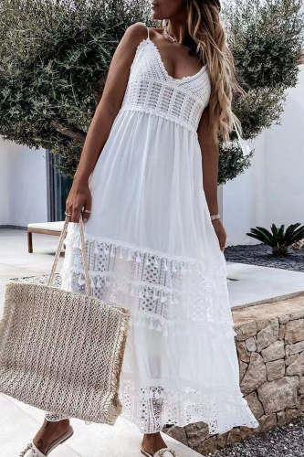 Sexy Solid Patchwork Spaghetti Strap Sling Dress Dresses