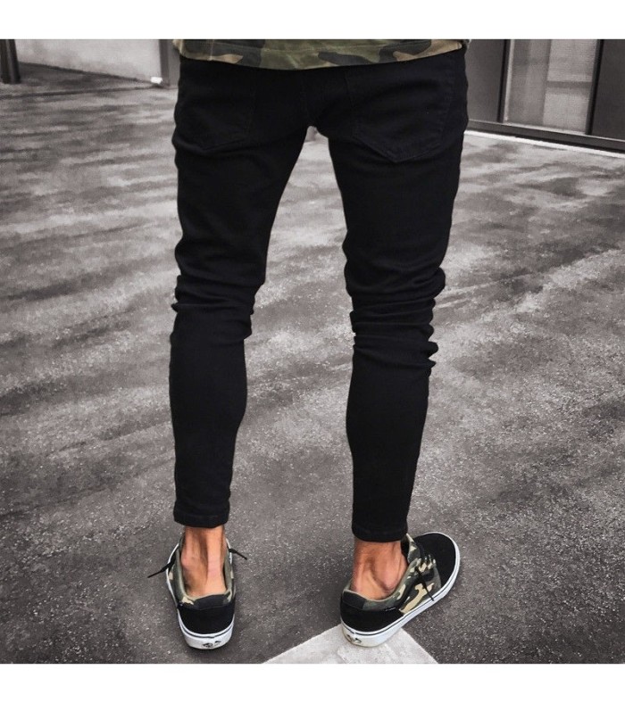 Zipper Design Men Ripped Skinny Jeans S-4XL