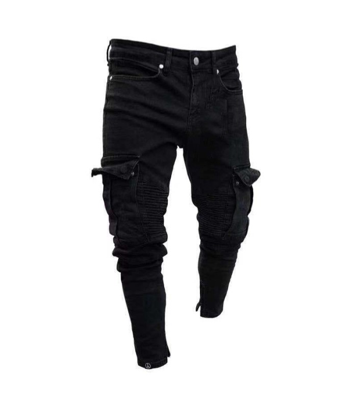Men Fashionable Solid Color Big Pocket Skinny Jeans S-3XL