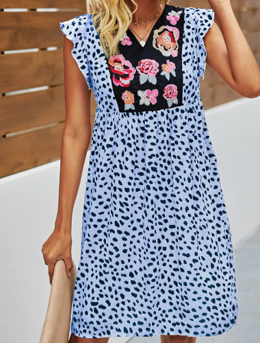 Women's Summer Dress V-Neck Leopard Print Casual Mini Dress