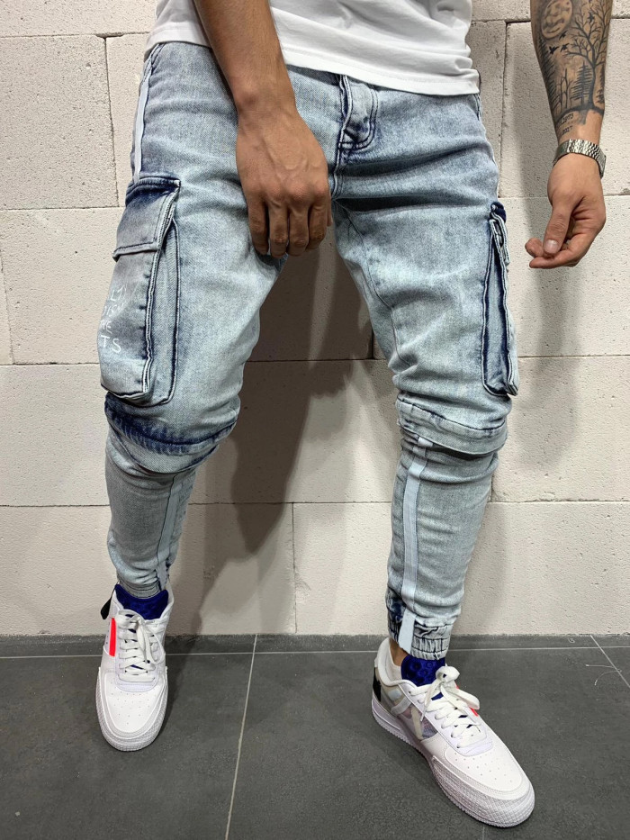 Trendy Side Pocket Knee Ripped Design Men Jeans S-3XL