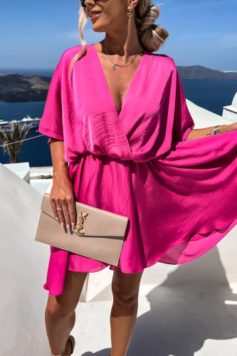 Women's Beach Dress Solid V-Neck Loose Mini Holiday Vacation Dress