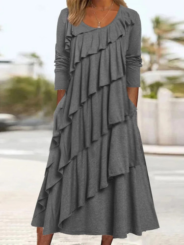 Women's Dress Solid Layer Cake Hem Casual Maxi Dress
