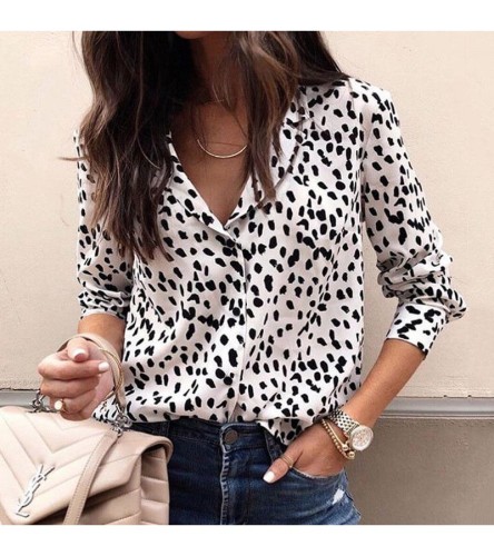 Women Fashion Leopard Printed Button Long Sleeve Blouse S-3XL