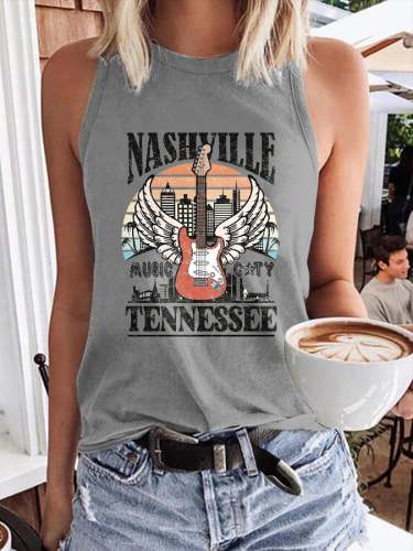 Retro Nashville Guitar Tennessee Print Tank Top