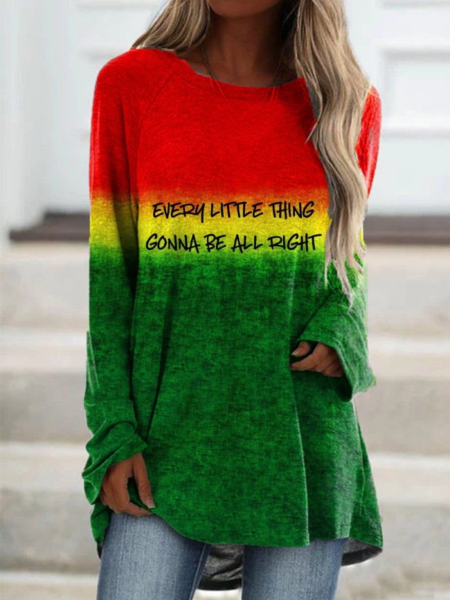 Women's Reggae Print Long Sleeve Crew Neck T-Shirt