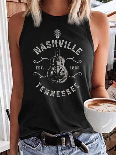 Women's Vintage Country Music Nashville Music City Print Vest